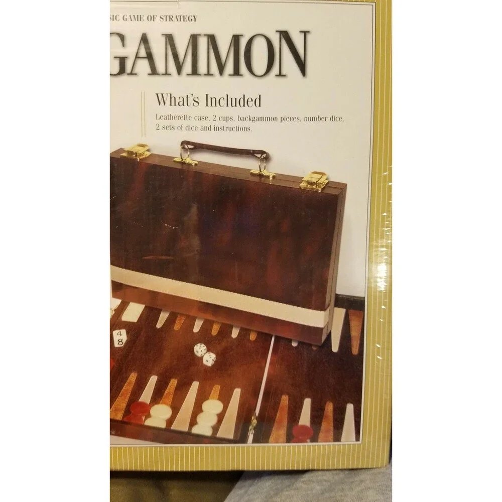 New Sealed Backgammon Game of Strategy Leatherette Case Stitched Felt Field